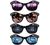 4Pcs Lunettes de Diffraction, avec Effet Arc-en-ciel et Coeur Prisme 3D et Étoile et Dollar, Lunette Diffraction Coeur Lunette Drole pour Femmes Hommes pour Concert Edm Club Feu D'artifice Rave Party