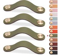 4pcs Poignée Meuble Cuir,Bouton Porte Placard Poignee Simili Cuir Bouton de Tiroir,Poignee de Meuble Vintage(Vert,128mm)