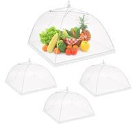 4Pcs Pop-up Cloche Alimentaire Tente, Maille Housse Couverture de Nourriture Pliante Couvre Plat Anti-Mouches Moustiques, Maille Parapluie pour Garder des Insectes et des Mouches Loin Blanc,17X17In