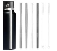 4pcs Remplacement Paille Métal pour Hydro Flask, Pailles Acier Inoxydable avec 2pcs Brosses Paille Accessoires Compatibles avec Hydro Flask Bouteille Large Goulot 32oz(Argent)