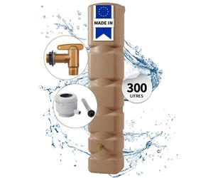 4rain BASIC cuve murale kit complet 300 L, taupe avec robinet de vidange en plastique et raccord de descente