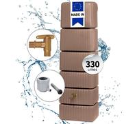 4rain kit cuve murale SLIM 330L taupe avec robinet PE imitation laiton, collecteur filtrant eco gris - idéal pour l'irrigation éco-responsable