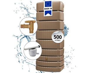 4rain Kit cuve murale SLIM 500L taupe avec robinet PE imitation laiton, collecteur filtrant eco gris - idéale pour une gestion durable de l'eau