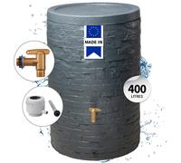4rain Kit Réservoir ARONDO 400 L graphite avec robinet PE imitation laiton, couvercle et collecteur Eco gris