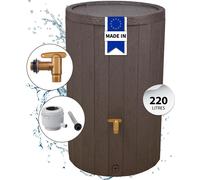 4rain MADERA réservoir d’eau de pluie kit complet 220 litres brun incl. robinet de sortie en plastique et raccord de descente
