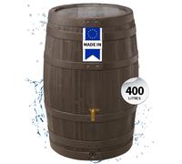4rain Récupérateur d'eau de pluie Tonneau VINO 400 L brun foncé avec robinet PE imitation laiton et couvercle