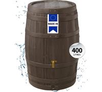 4rain Récupérateur d'eau de pluie Tonneau VINO 400L brun foncé avec robinet PE imitation laiton et couvercle - design rustique et durable