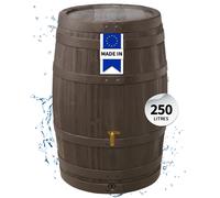 4rain Récupérateur d'eau pluie Tonneau VINO 250 L brun foncé avec robinet PE imitation laiton et couvercle