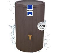4rain Réservoir MADERA 220L brun avec robinet PE imitation laiton et couvercle - esthétique bois pour jardin naturel