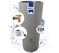 4rain Réservoir VASO DÉCOR 2en1 220 L, gris zinc incl. robinet de vidange en plastique et raccord de descente
