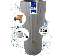 4rain Réservoir VASO DÉCOR 2en1 220 L, gris zinc incl. robinet de vidange en plastique et raccord de descente