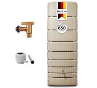 4rain Slim Kit Récupérateur d’Eau de Pluie 650L Sable | Cuve Murale de récupération Robuste, Robinet PE Imitation Laiton, collecteur Eco Gris