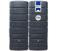 4rain Slim Stone Decor réservoir Mural-Set 1 000 litres Gris Graphite, 2 x Slim Stone Decor 500 litres IN onnecteur - récupérateur d’Eau de Pluie façade Pierre - Usage extérieur décoratif