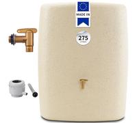 4rain Terra Kit Récupérateur d’Eau de Pluie 275L Sable | Cuve de récupération compacte, Réservoir, Robinet PE Imitation Laiton, collecteur Eco Gris
