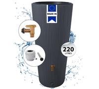 4rain VASO 2in1 DECOR récupérateur d'eau de pluie 220 L, gris graphite Incl. robinet en plastique et raccord de descente
