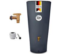 4rain Vaso 2in1 réservoir d’Eau de Pluie 220 litres Gris Graphite INCL. Robinet de Sortie en Plastique et raccord de Descente - extérieur Moderne - élément décoratif - Filtre Anti-débordement