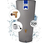 4rain VASO 2in1 réservoir d'eau de pluie 220 L, gris zinc Incl. robinet de vidange en plastique et raccord de descente de gouttière