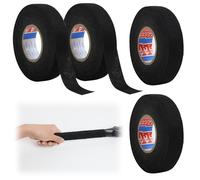 4Rouleaux de Ruban Adhésif en Tissu pour Voiture, 19 mm x 15 m, Ruban Isolant Noir Résistant à la Chaleur, Idéal pour Harnais de Câblage de Moto et Voiture, Ruban Auto-Adhésif Multifonctionnel
