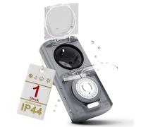 4smile Lot de 2 minuteries d'extérieur - Minuterie mécanique IP44 - Prise d'extérieur avec Puissance de Commutation élevée - Minuterie analogique extérieure, Facile à Utiliser - Gris