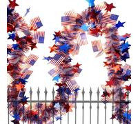 4th of July Garland LED Patriotic Bunting - 10m 33ft Red White Blue Star Streamer with Glitter Stars ABS Battery Powered AA Not Included - Indoor Outdoor Party Decoration for Independence Day Home