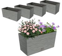 4x 12l jardinière de balcon 39,5x19,5 cm gris + insert spacieux 8l