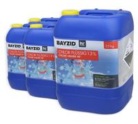 BAYZID® Chlore Liquide 4 x 25 kg - Désinfectant Piscine à Action Rapide, 13-15% de Chlore Actif - pour Systèmes de Dosage Automatique - Clarifiant Eau Cristalline - Idéal Spa, Jacuzzi, Pataugeoire