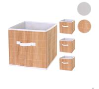 lot de 4 boîtes pliantes HWC-C21, corbeille de rangement boîte de tri boîte de rangement, bambou 32x32x32cm ~ couleur naturelle