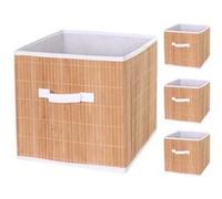 lot de 4 boîtes pliantes HWC-C21, corbeille de rangement boîte de tri boîte de rangement, bambou 32x32x32cm ~ couleur naturelle