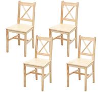 Mendler 4X Chaise de Salle à Manger HWC-F77 Bois Massif Bois de pin Finition lasure