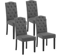4x Chaise Salle à Manger, Chaise Scandinave, Dossier Haut, Assise Rembourrée en Lin, Pieds en Bois Massif, Gris Foncé E0AG0092-4