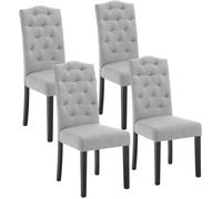 4x Chaise Salle à Manger, Chaise Scandinave, Dossier Haut, Assise Rembourrée en Lin, Pieds en Bois Massif, Gris Clair E0AG0093-4