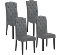 4x Chaise Salle à Manger, Chaise Scandinave, Dossier Haut, Assise Rembourrée en Velours, Pieds en Bois Massif, Gris Foncé