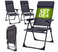 4x Chaises de jardin pliantes CASARIA® Anthracite en aluminium avec accoudoirs dossier réglable en 7 positions plage piscine camping