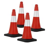 4x Cône de signalisation routière rouge/blanc en PVC 51cm bandes réfléchissantes