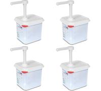 4x Distributeur à pompe pour sauces, 2,6 litres, par course 30 ml, avec couvercle étanche, PP, LxlxH 176 x 162 x 190 mm