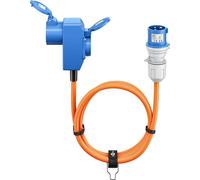 4x Goobay 76232 Câble adaptateur CEE, prise CEE sur prise femelle CEE 90° et prise femelle à contact de protection, 1,5 m, 1.5 m, orange - Câble de camping pour l'extérieur, 16 A / 230 V