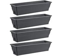 4x Jardinière de balcon 80 cm avec réservoir d'eau anthracite, 18 L - Jardinières résistantes aux intempéries avec bac - Longues jardinières pour jardin et balcon, résistantes aux intempéries