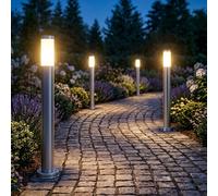 Lot de 4 lampadaires d'extérieur Lampe de jardin en acier inoxydable Lampe de jardin sur pied argentée Lampe d'extérieur sur pied, acier inoxydable, 1x E27, IP44, 12,7 x 80 cm