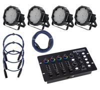 4x PAR 144 LED DMX RGB Projecteur Eclairage Effet Strobo + Contrôleur DMX Cables