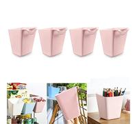4X Plastique Porte gobelet suspendu, panier de chariot rangement organiseur mural, seau de conteneur de plantes, pot de fleurs artificiel/porte - stylo de maquillage, pour le Bureau, cuisine(rose)