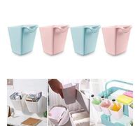 4X Porte gobelet suspendu, panier de chariot rangement organiseur mural, seau de conteneur de plantes, pot de fleurs artificiel/porte - stylo de maquillage, pour le Bureau, cuisine(rose + bleu)