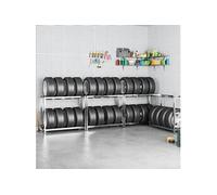 4x Porte-pneus à 2 Niveaux Etagères de Rangement Stockage d'Atelier Etagère d'Entrepôt Supports à Pneus Garage Argenté 110x40x110 cm Acier