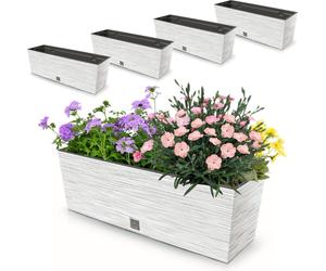 4x pot 18L balcon 58x19,5 cm blanc + insert spacieux 12L