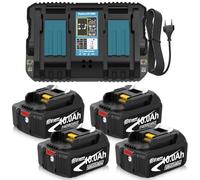 4X Rechange pour Makita Batterie 18V 10,0Ah BL1860B Haute capacité+DC18RD | hargeur à double port 3A pour Makita DC18RD compatible avec les modèles BL1860B BL1850B BL1840B BL1830 et BL1860 avec LED