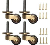 4X roulettes de meubles en laiton poli antique, roulettes pivotantes à 360 °, petites mini roues en caoutchouc de 1 pouce, avec tige filetée en fer galvanisé