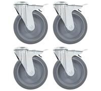4pcs Roulettes pivotantes à trou de boulon à double frein 125mm