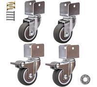 4X roulettes Pivotantes, Roulette Pivotante en Caoutchouc en Forme de U de 1,5", Roulette De Meubles De Chariot, Berceaux, avec Vis, Capacité De Charge Maximale 75 Kg(2 No Brakes+2 Brakes,1.5in-M20)