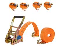 4X Sangle Avec Enrouleur 6M 3000KG 3T 2-Pièces 35Mm TÜV / GS Orange