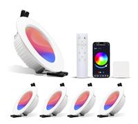 4x Spot LED Encastrable RGBW 220V 7W, 2700K-6000K, Dimmable, Φ75-80 mm, Alu | Connectée Alexa WIFI APP Bluetooth, Multicolore Intensité Réglable, plafonnier avec passerelle intelligente et télécommande