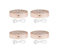 4X Support Rond LED Rotatif, Base de Présentoir pour Cristaux, Base Éclairée, 8 Modes D'Éclairage, Socles D'Affichage (Couleur Bois)